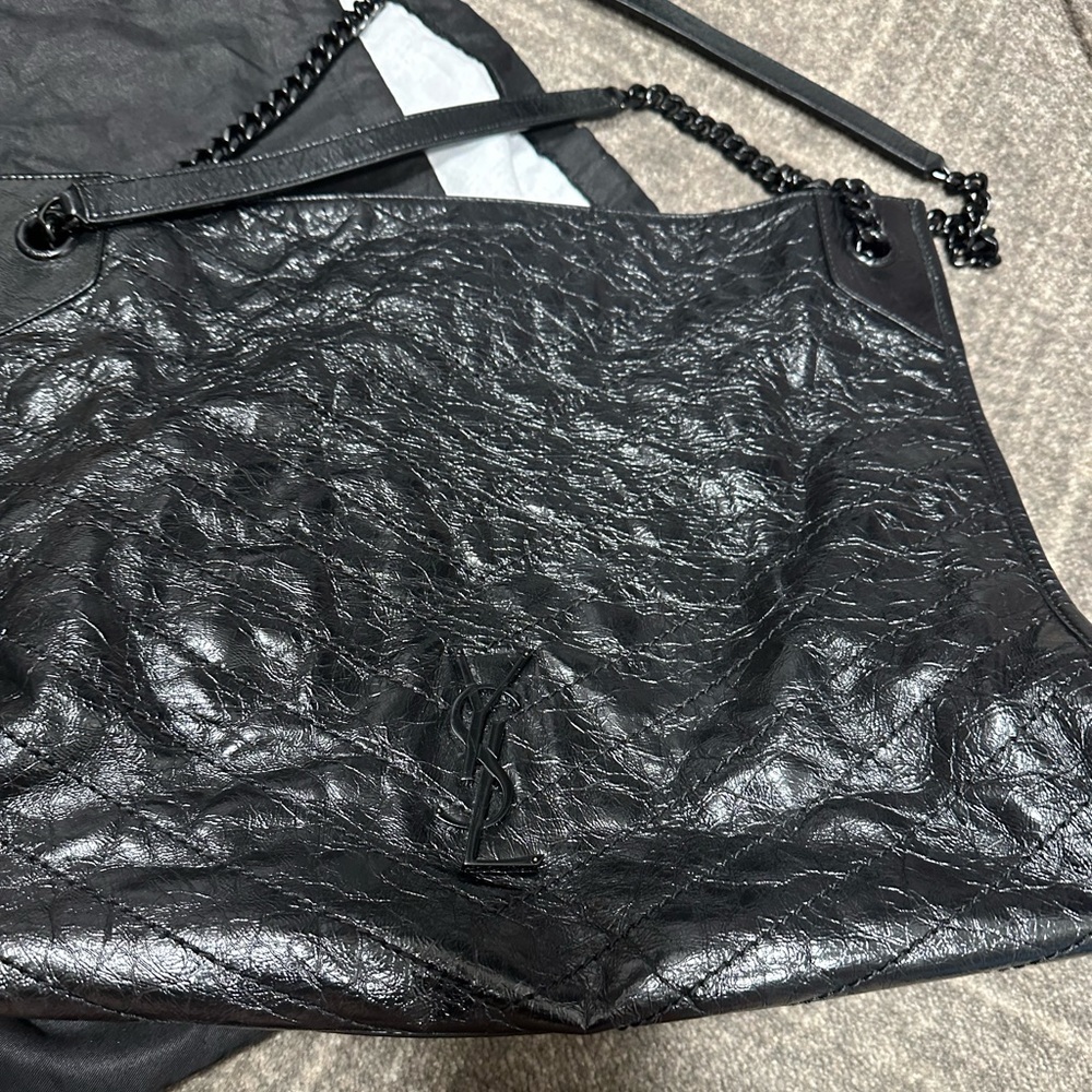 YSL black crinkled Niki tote medium